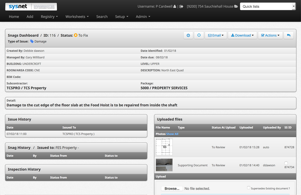 Snag Dashboard